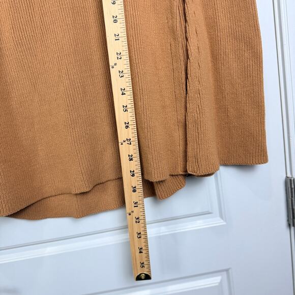 EUC G.I.L.I. Tan Mock Neck Knit Sweater Cape Poncho Gold Button Detail M/L - Picture 10 of 10
